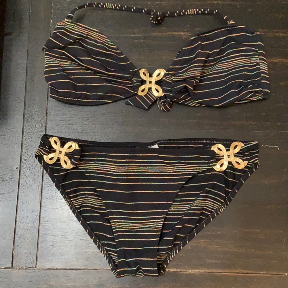 Trina Turk Black bikini with gold metal detail